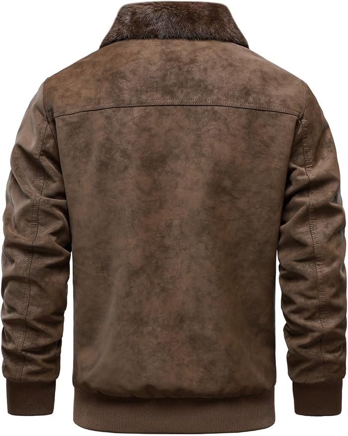 Blaq Ash Men's Faux Suede Bomber Jacket, Fur Collar, Fleece Lined - Image 2