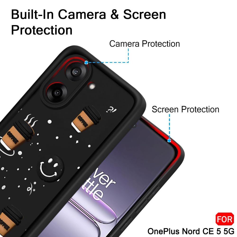 TheGiftKart Back Cover Case for OnePlus Nord CE 5 5G | Cute Fun Cartoon 3D Smiley Coffee Case | Full Camera Protection | Shockproof Back Cover Case for OnePlus Nord CE 5 5G (Silicone, Black) - Image 5