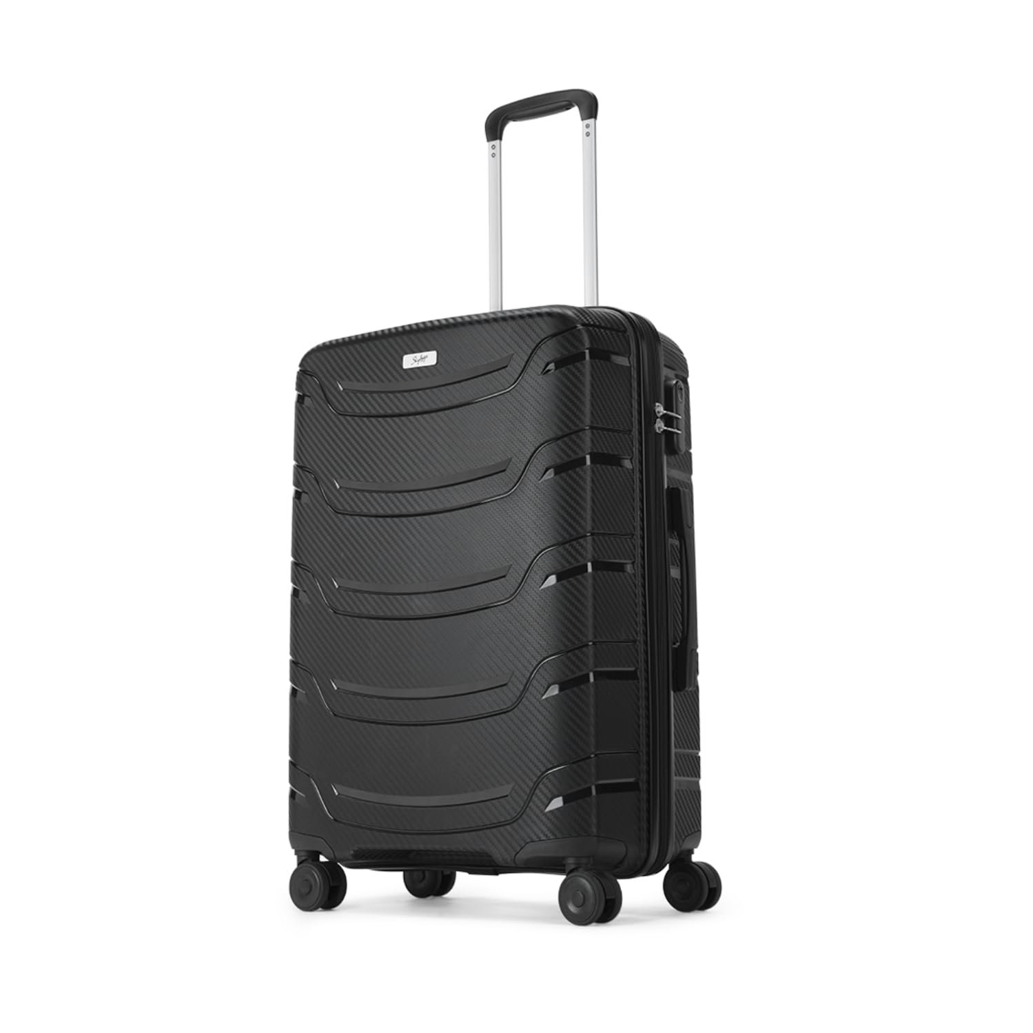 Skybags Medium Curve Size Hard Spinner Luggage (66 Cm)|Polypropylene Spinner Luggage Trolley with 8 Wheels| Black|Unisex