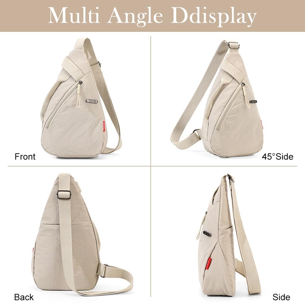 PALAY® Chest Bag for Women Men Fashion Nylon Lightweight Shoulder Bag Front Back Sling Shoulder Bag Zipper Pouch Day Bag with Handle Casual Beige Chest Bag for Hiking, Work - Image 5
