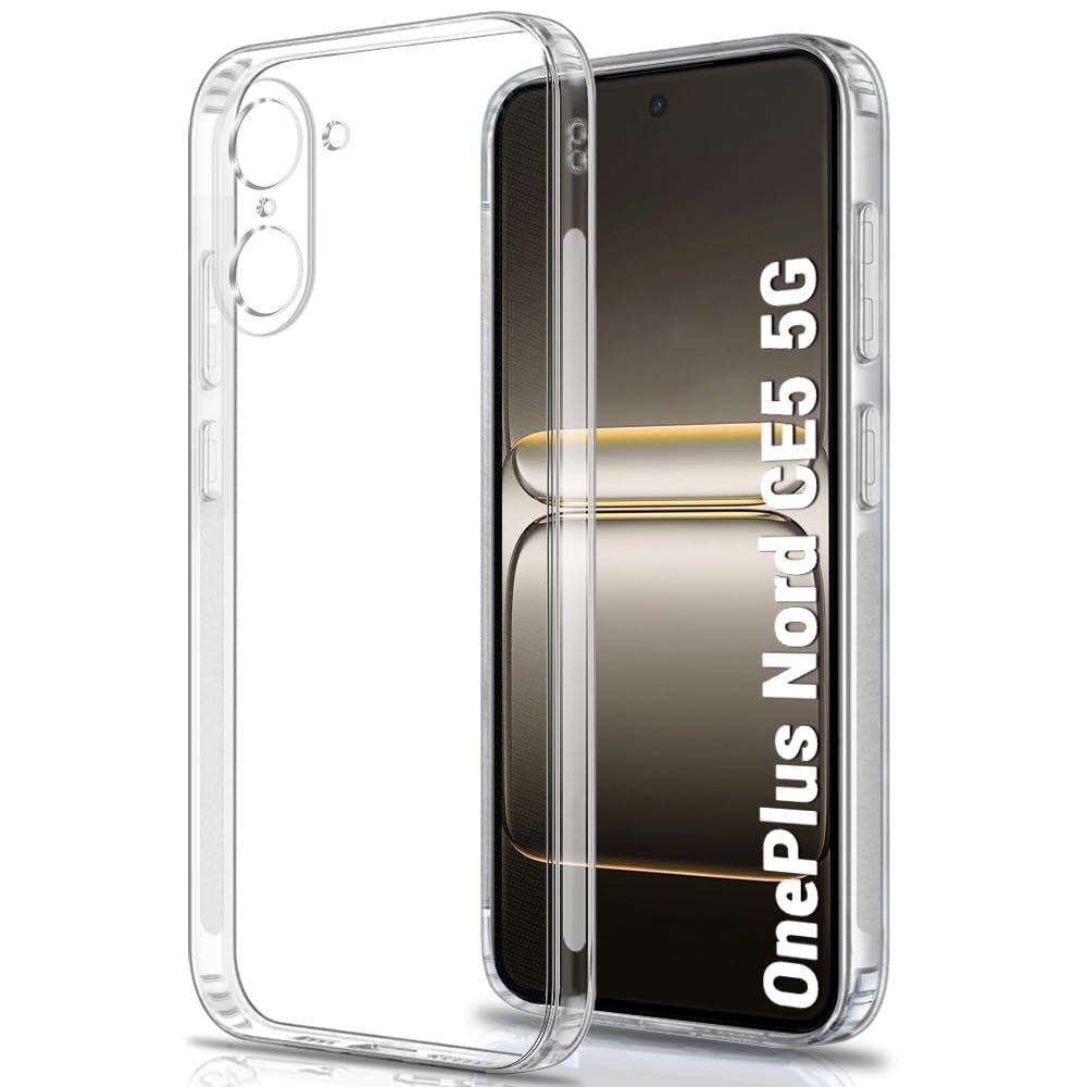 TheGiftKart Back Cover Soft Case for OnePlus Nord CE 5 5G | Best Camera Protection | Inbuilt Dust Plugs & Anti-Slip Grip | Ultra Clear Slim Back Cover Case for OnePlus Nord CE5 (Silicone, Transparent)