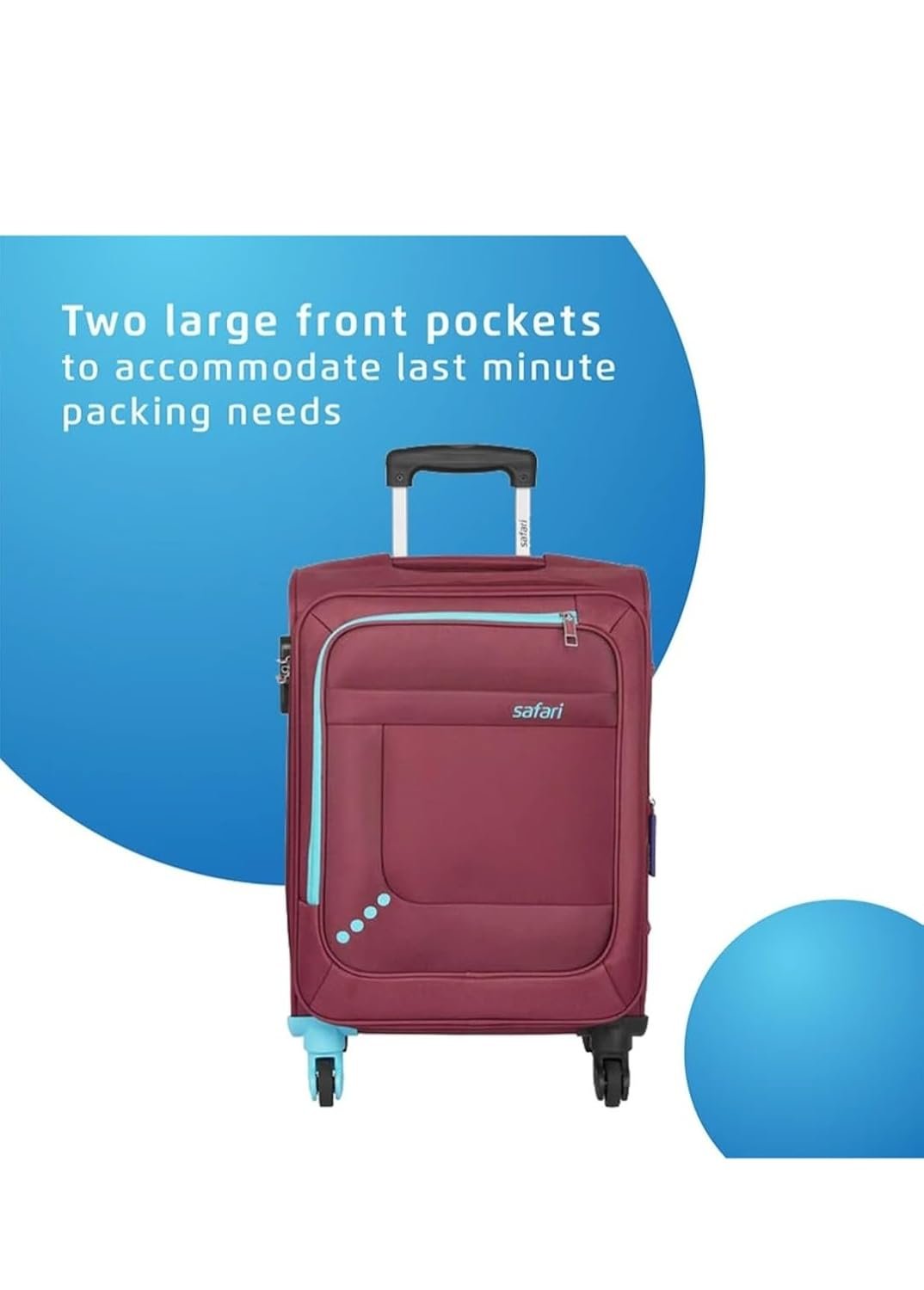 Safari Star Trolley Suitcase, Medium Size, 4 Wheels, Premium Fabric, Fixed Combination Lock, Maroon - Image 4