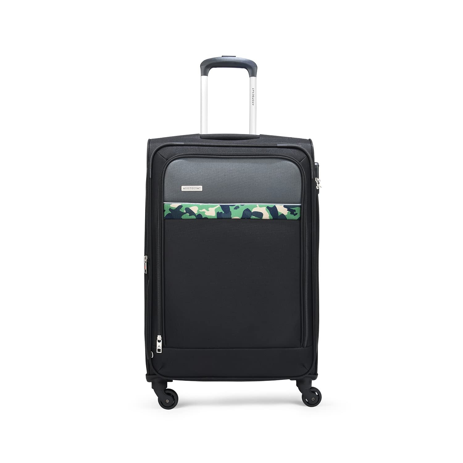 Aristocrat Medium Commander 69Cms Premium Polyester with PVC Coating Soft Sided Check-in 4 Spinner Wheels Black Suitcase