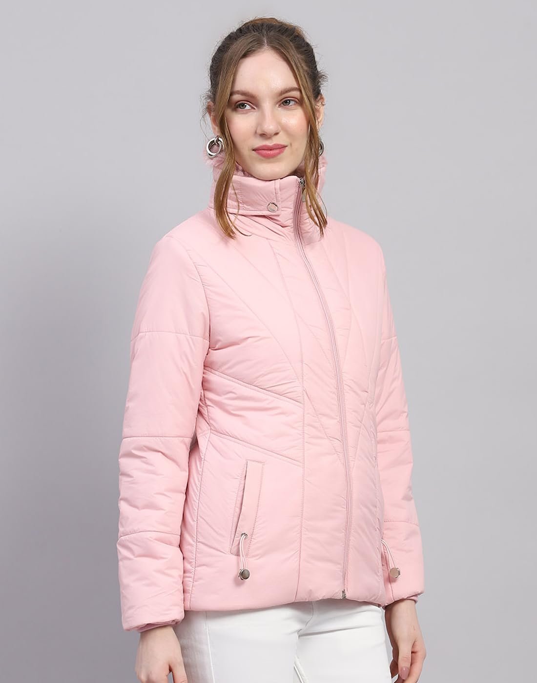 Monte Carlo Womens Solid Pink Collar Neck Full Sleeve Jacket - Image 4