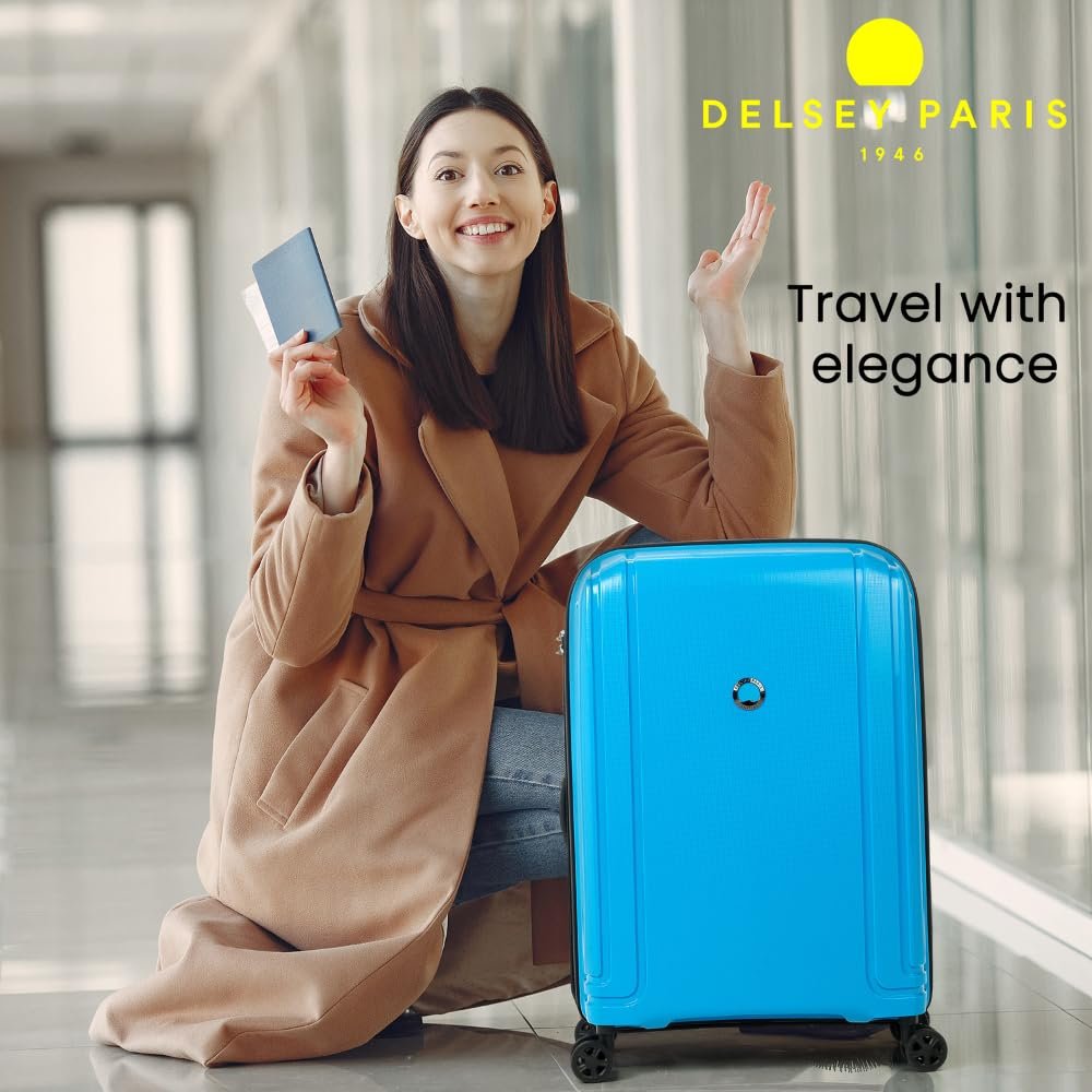 Delsey Paris Brisban 66 cms Medium Size Check-in Polypropylene Hard Sided 8 Wheels Spinner Suitcase/Trolley Bag for Travel with TSA Lock- Cyan Blue - Image 3