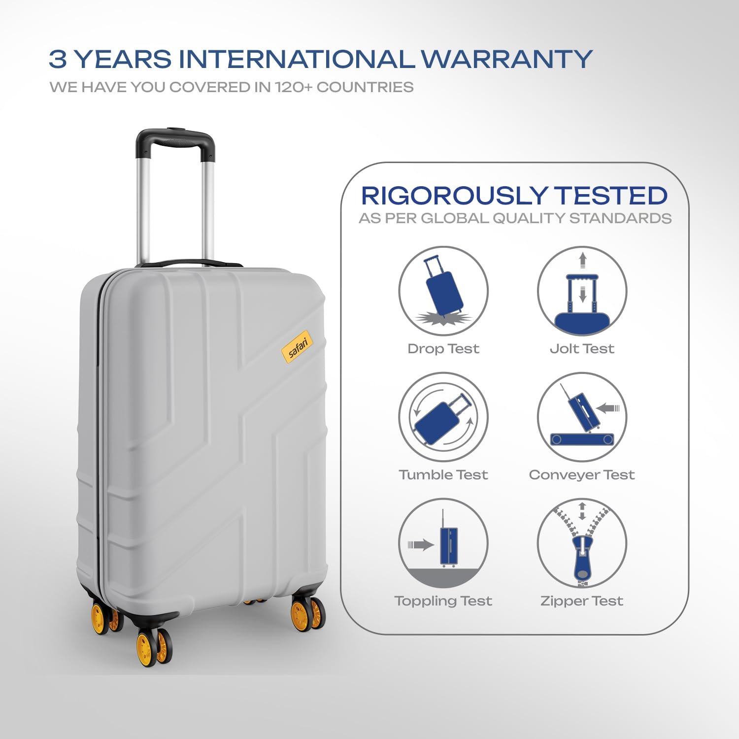 Safari Cabin Stratos 8 Wheels 55cm Size Trolley Bag, Hard Case Polycarbonate, 360º Wheeling Carry-on Luggage for Men & Women, Travel Bag, Suitcase for Travel, Trolley Bags for Travel, Cloud Grey - Image 6