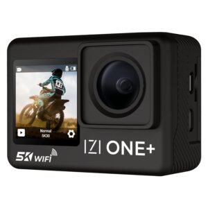 IZI ONE Plus 5K 48MP Action Camera – 6-Axis Gyro Stabilization, 110ft Waterproof, Vlogging, 170° FOV, WiFi, Dual Touch Screen Video Camera, 2X 1350mAh Batteries, Fast C-Type Charge HQ External Mic.