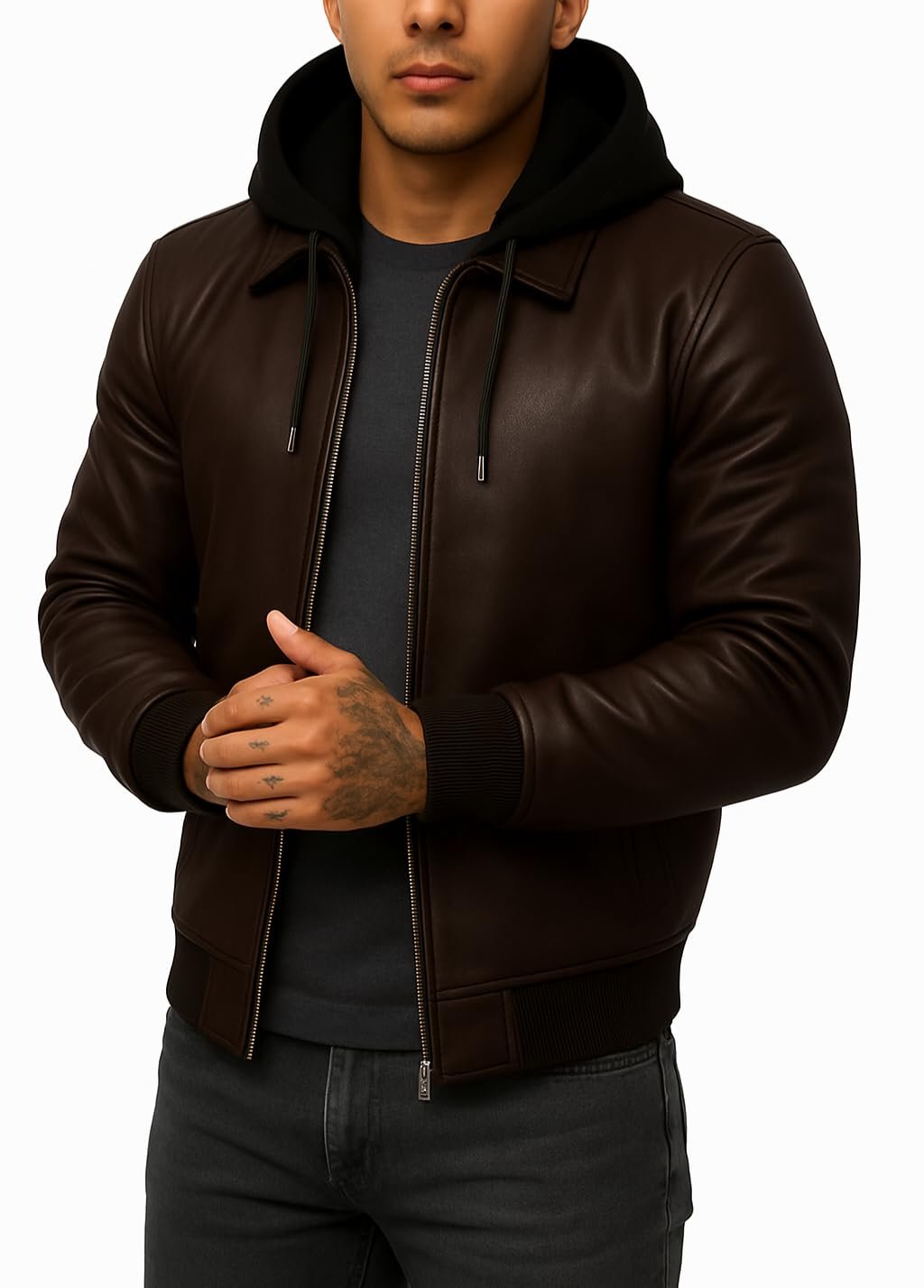 Blaq Ash Men's Faux Leather Removable Hooded Jacket