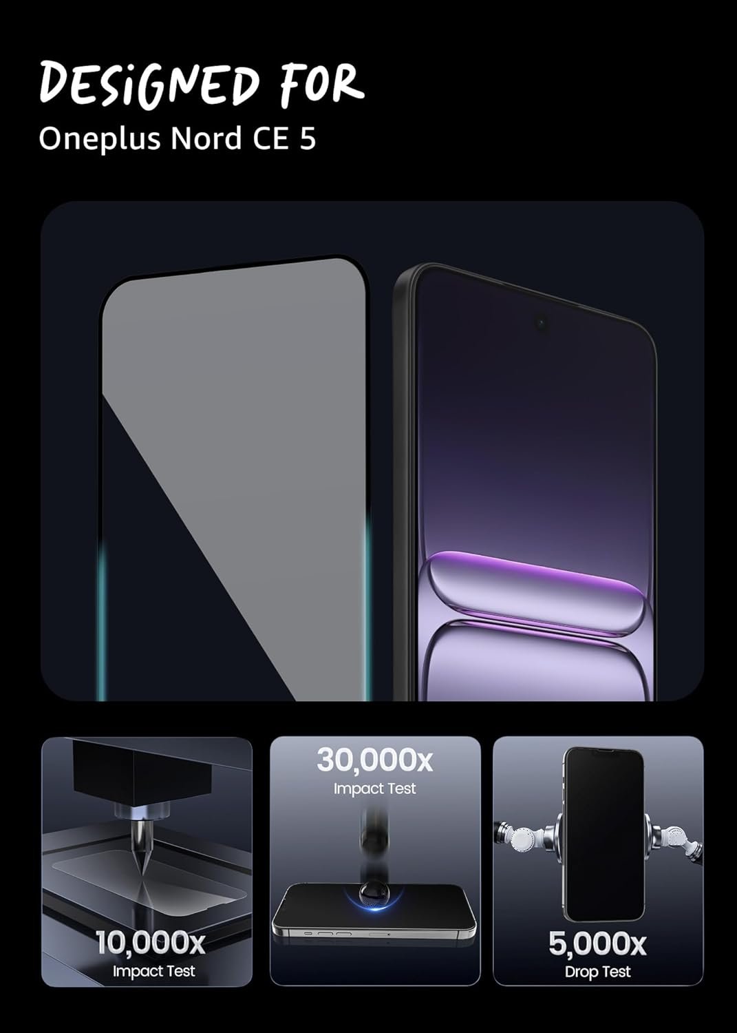 Military Grade Premium Tempered Glass Screen Protector for Oneplus Nord Ce 5-9H Hardness, Edge-to-Edge Coverage, Ultra Clear, Anti-Scratch, Bubble-Free Installation - Image 2