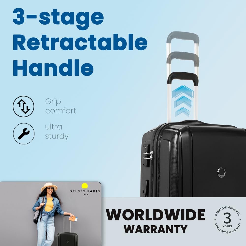 Delsey Paris Brisban 66 cms Medium Size Check-in Polypropylene Hard Sided 8 Wheels Spinner Suitcase/Trolley Bag for Travel with TSA Lock- Black - Image 5