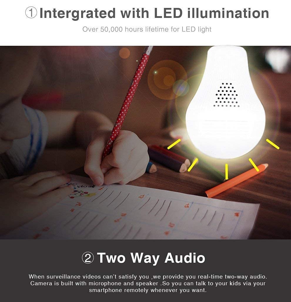 DDLC 1080p WiFi Bulb CCTV cameraWireless PTZ Bulb Shape V380 Pro | Indoor 360° Smart Home Security Camera Light Vision 24x7 Continuous Recording with Motion Sensor LED Lights (Bulb Camera) - Image 4