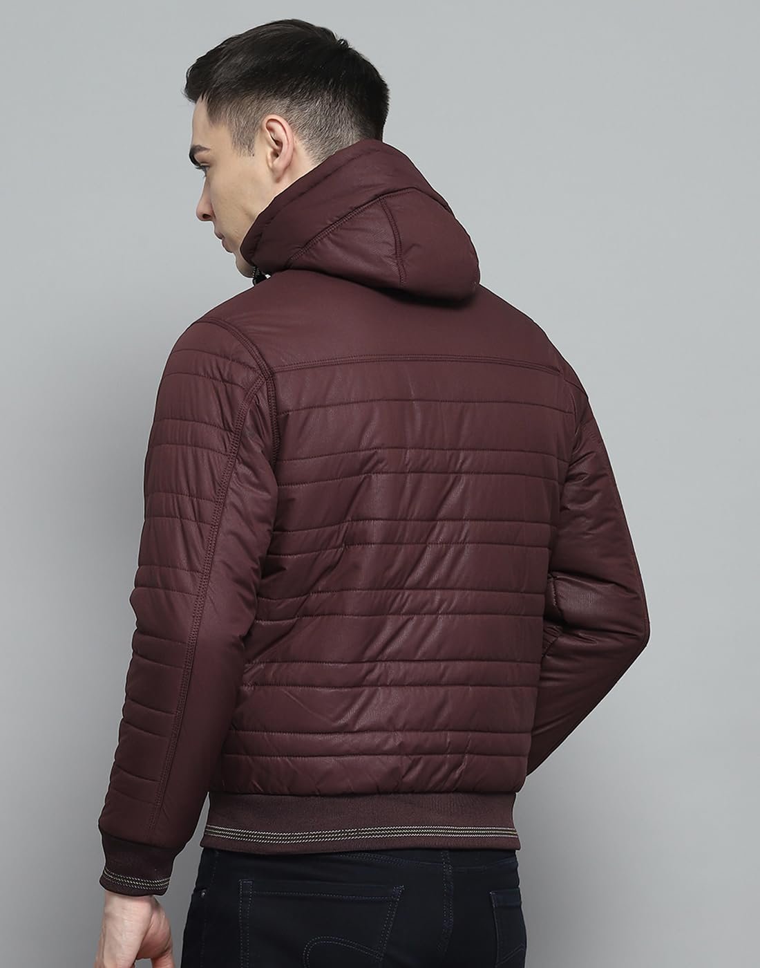 Monte Carlo Mens Solid Wine Hooded Neck Full Sleeve Jacket - Image 5