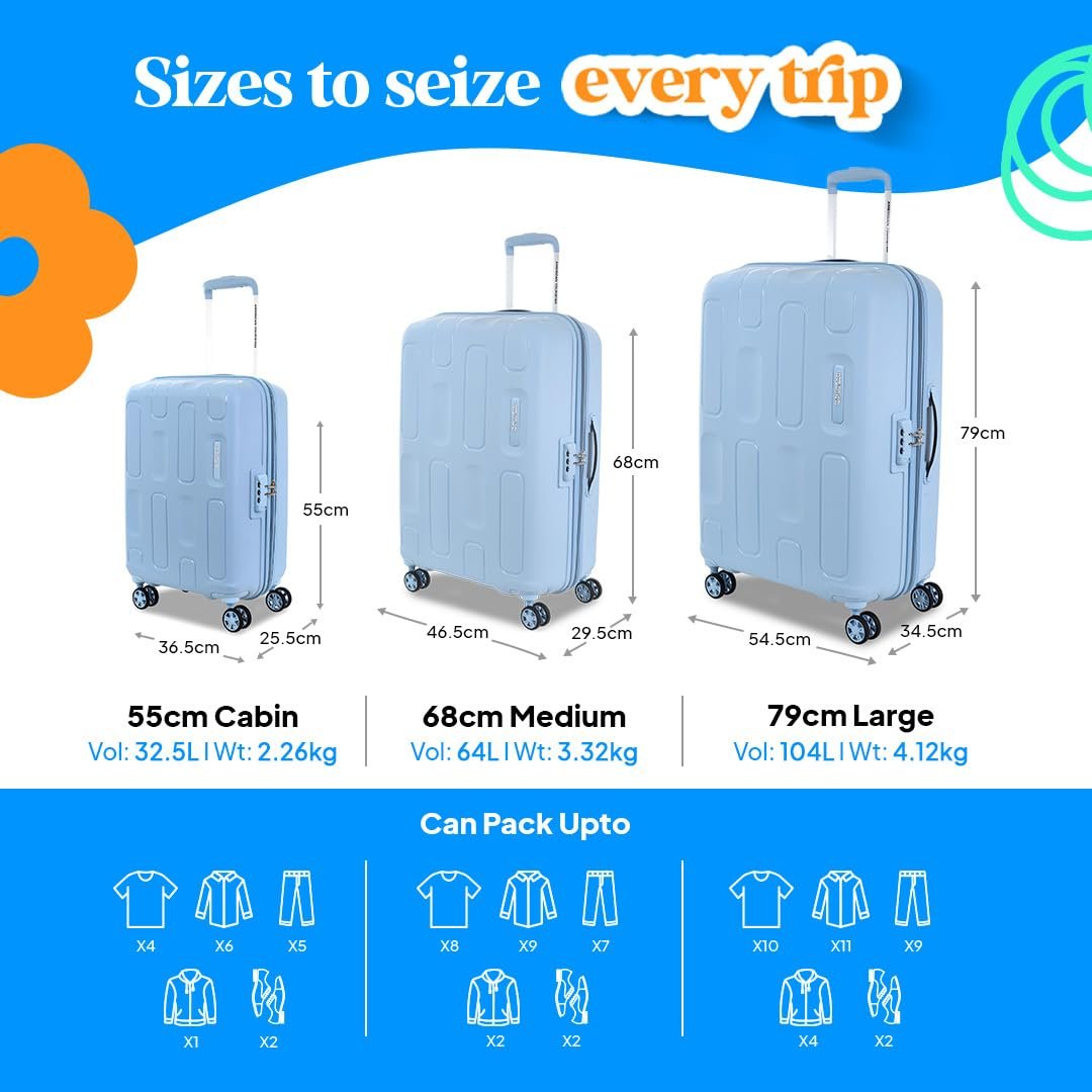 American Tourister Large Ivy 2.0-8 Wheel, 79 CM Hard PP Check-in Suitcase for Travel/Trolley Bag for Travel/Travel Bag with Combination Lock & Smooth Sliding Double Wheel - Blue Frog - Image 5