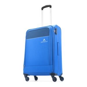 Aristocrat Oasis Plus Medium Size Soft Check in Spinner Luggage (69 Cm)|Spacious Polyester Trolley with 4 Wheels and Combination Lock|Dazzling Blue|Unisex| 5 Year Warranty