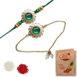Kundhan Rakhi Combo With Roli chawal and Rakshabandhan Greeting card For Man(1G_GBR)