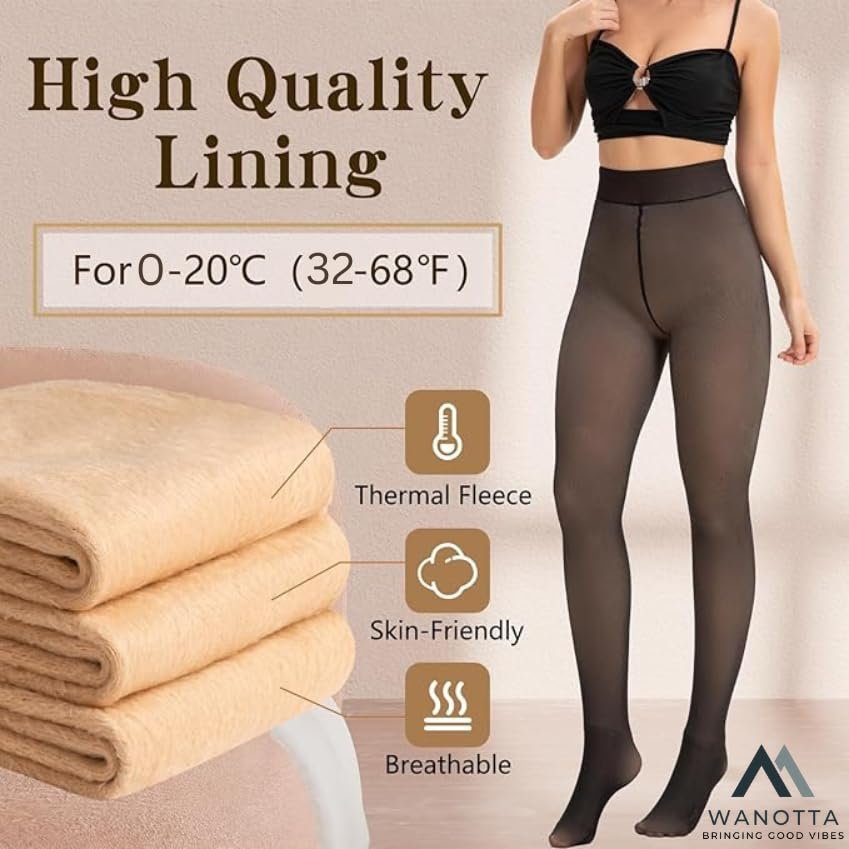 Wanotta Women Skinny Fit Mid High Rise Winter Fleece Warm Thermal Leggings Dual-Tone Velvet Touch Woolen Pantyhose Tights Pants(Free Size) (Waist:26 to 36Inch Stretchable) (Black-Footed) - Image 4