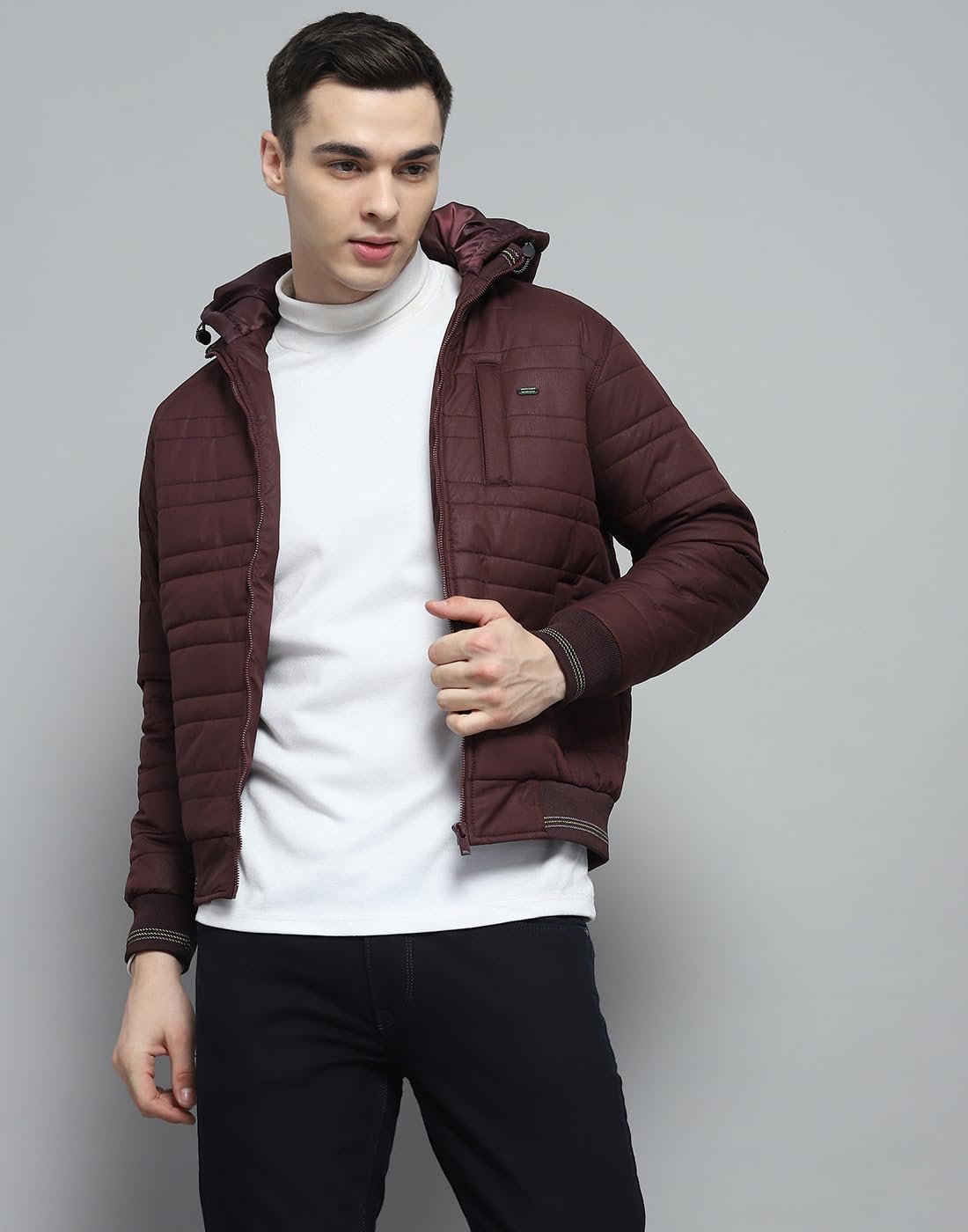 Monte Carlo Mens Solid Wine Hooded Neck Full Sleeve Jacket - Image 7
