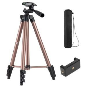 Kratos Aluminum Tripod Stand 51 Inch/130CM with 360° Rotatable Mobile Holder with Handle, Compatible with All Smartphones, GoPro & DSLR, Adjustable Tripod Stand for Photography & Video Shooting
