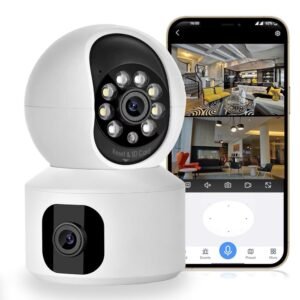 Dual Lens WiFi IP 360° Camera 1920 X 2160 Full HD 4mp AI (Upgraded) CCTV Night Vision Motion Sensor Two-Way Audio Micro SD Card Support Upto 128GB Monitor Nanny Security Indoor White
