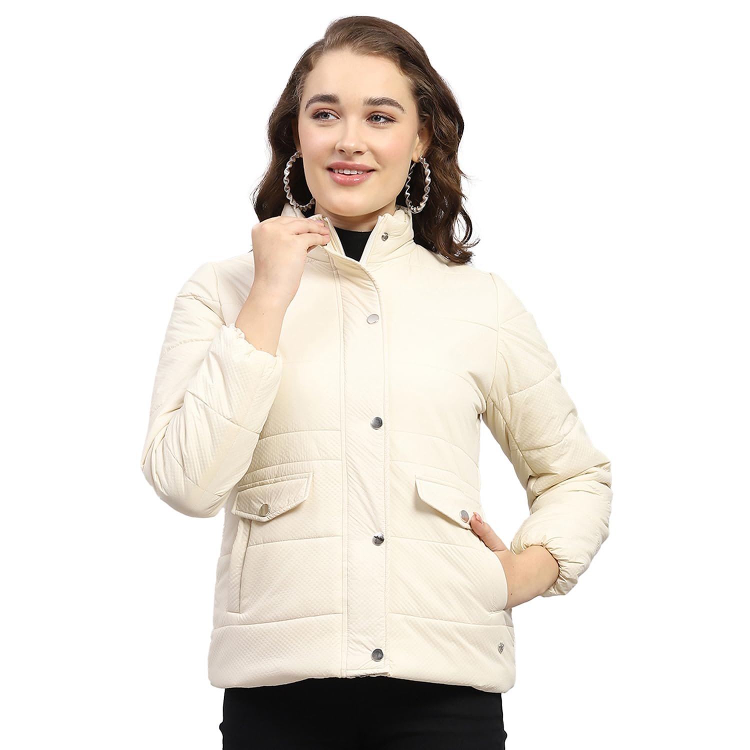 Monte Carlo Women's Polyester Blend Regular Solid Mock Neck Full Sleeve Jacket