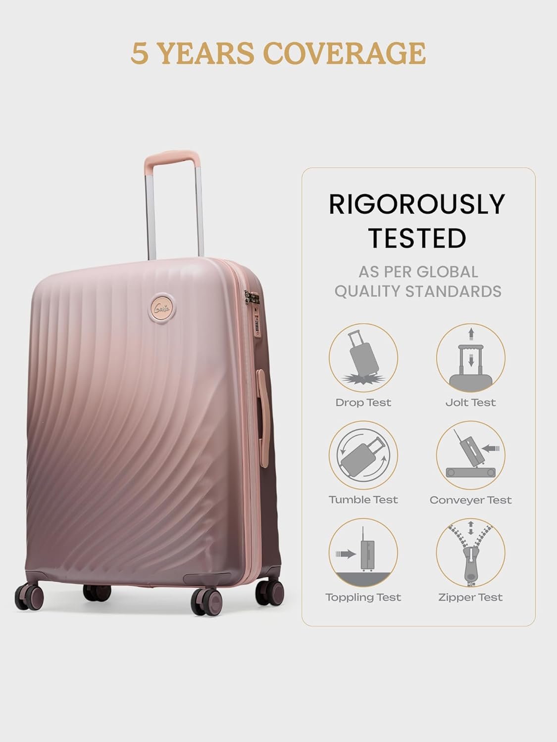 Genie Polycarbonate (Pc) Spinner Scarlett Hard Trolley Bag Luggage with Expander,TSA Lock,4 Wheels,Toiletry Pocket,Shoe Pouch,Packing Cubes & Dual Wheels-Small,Medium & Large Set-Coral Cloud,78 cm - Image 6