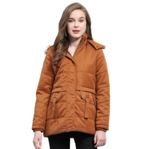 Monte Carlo Women’s Polyester Blend Regular Solid Detachable Hood Full Sleeve Jacket