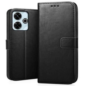 CEDO Redmi 13 (5G) / Redmi 13 Prime Edition/Poco M6 Plus (5G) Flip Cover | Leather Finish | Inside Pockets & Inbuilt Stand | Shockproof Wallet Style Magnetic Closure Back Case Flipcover (Black)
