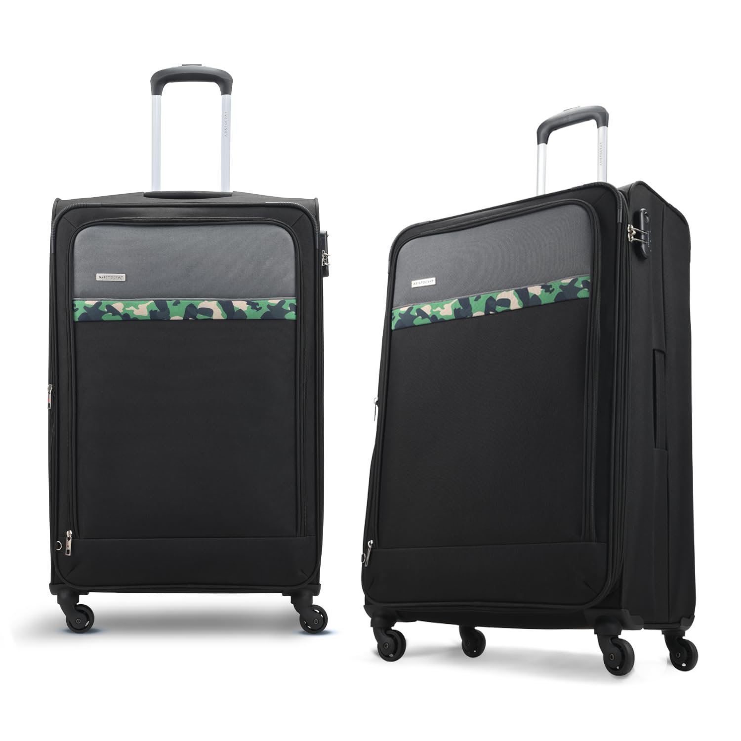 Aristocrat Medium Commander 69Cms Premium Polyester with PVC Coating Soft Sided Check-in 4 Spinner Wheels Black Suitcase - Image 2
