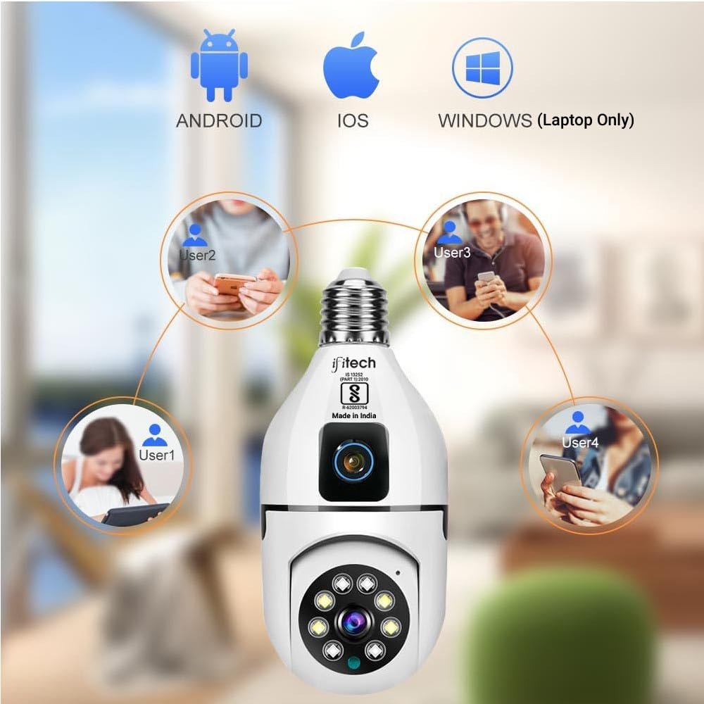 IFITech 4MP Dual Lens WiFi Bulb Camera | Indoor Security and Color Night Vision | 360° Adjustable View, Two‑Way Audio, App Control | WiFi Bulb Security Camera with Adjustable Extension Bulb Holder - Image 7