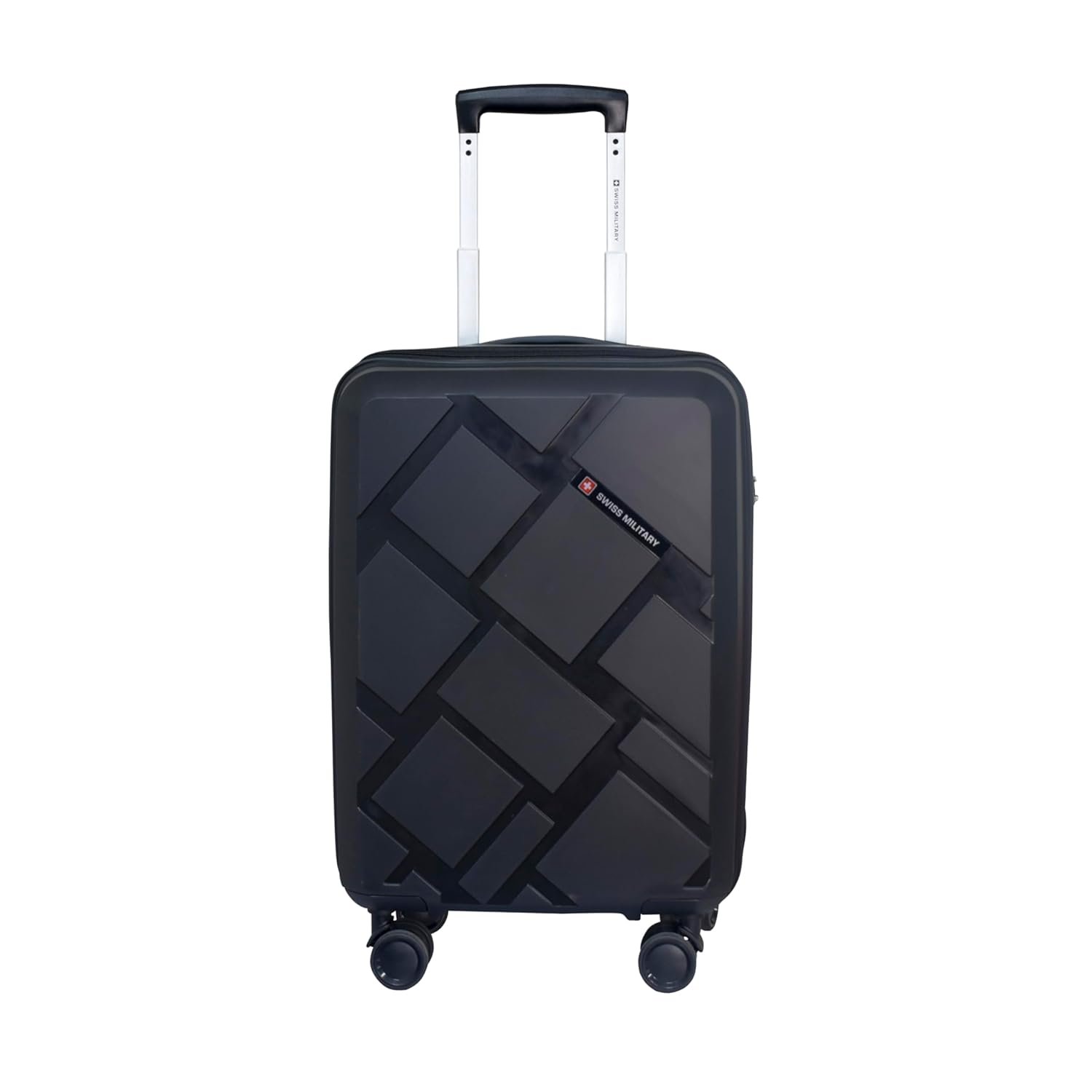 Swiss Military Starkey Hard-Top 20 Inch Polypropylene (Pp) Black Luggage Trolley Bag With Spinner Wheels | Lightweight | 41 Liters, Cabin Size Luggage Trolley Bag With Spinner Wheels (Small)