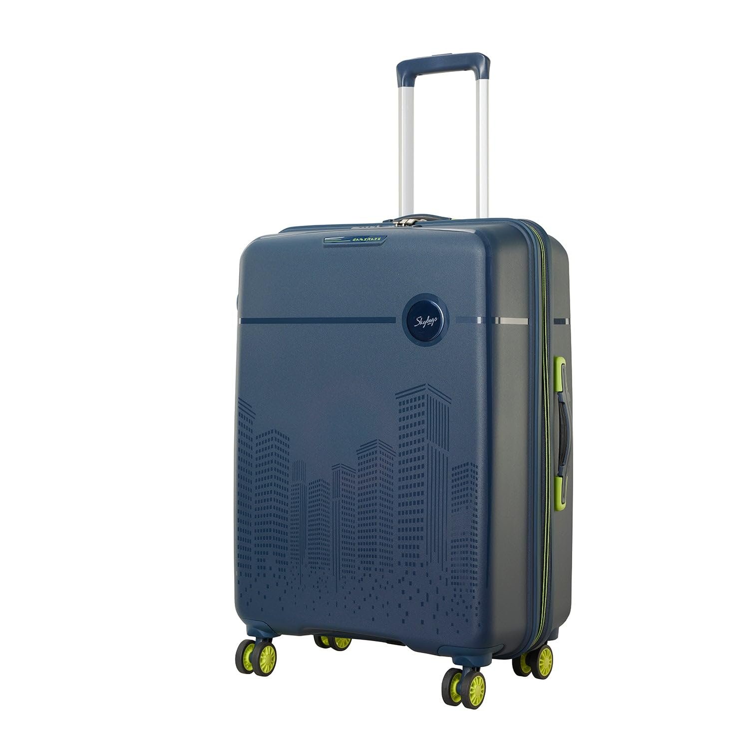 Skybags Cityscape 67Cms Polypropylene Hardsided Medium Size 8 Wheels Double Spinner Anti Theft Zipper Blue Suitcase - Image 4