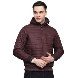 Monte Carlo Mens Solid Wine Hooded Neck Full Sleeve Jacket