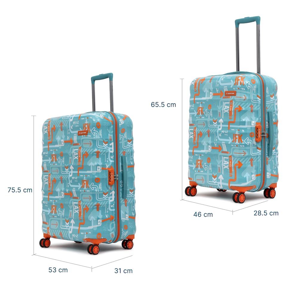 uppercase Jfk Inline Trolley Bag Set Of 2 (Small,Medium)|Hardshellsided Polycarbonate Printed Luggage|Check-In Luggage|Combination Lock|8 Wheel Trolley Bag|Suitcase For Unisex| (Teal Blue),H-75.5 cms - Image 5