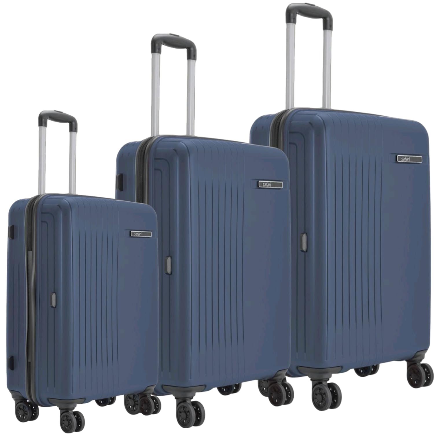 Safari Lancer Hard-Sided Polypropylene 5 Years Warranty 8 Wheels Double Spinner Luggage Set of 3 Trolley Bags (55 & 66 & 76 cm) (Set of 3) Ink Blue, Small,Medium,Large