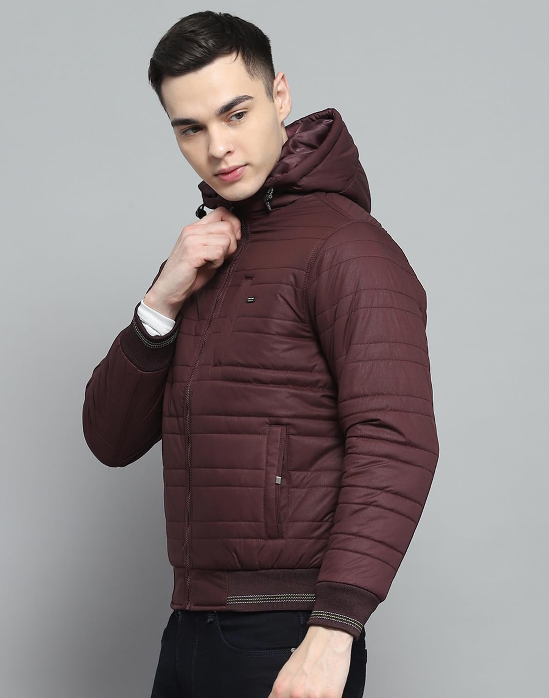Monte Carlo Mens Solid Wine Hooded Neck Full Sleeve Jacket - Image 3