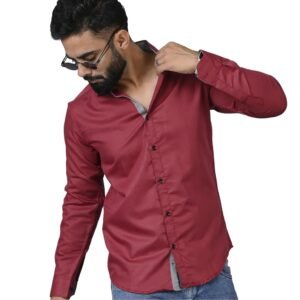 DEELMO Men’s Regular Fit Cotton Blend Full Sleeves Solid Casual Shirt