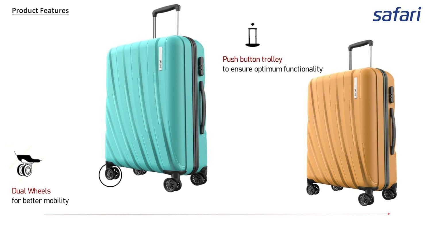 Safari Polyproplyene Hard Shell Cairo 8 Wheels, 5 Years Warranty (Cabin & Check-in) Trolley Spinner Luggage Set of 3, 55Cm, 66Cm & 75Cm, Small, Medium, Large (SAGE Green) - Image 5
