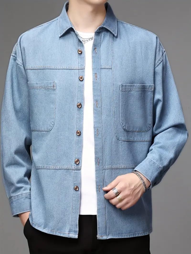 GRECIILOOKS Men’s Casual Denim Shirt's | Full Sleeve Regular Fit Jeans Shirt | Stylish Blue Denim Shirts for Men | Versatile for Everyday Wear - Image 2