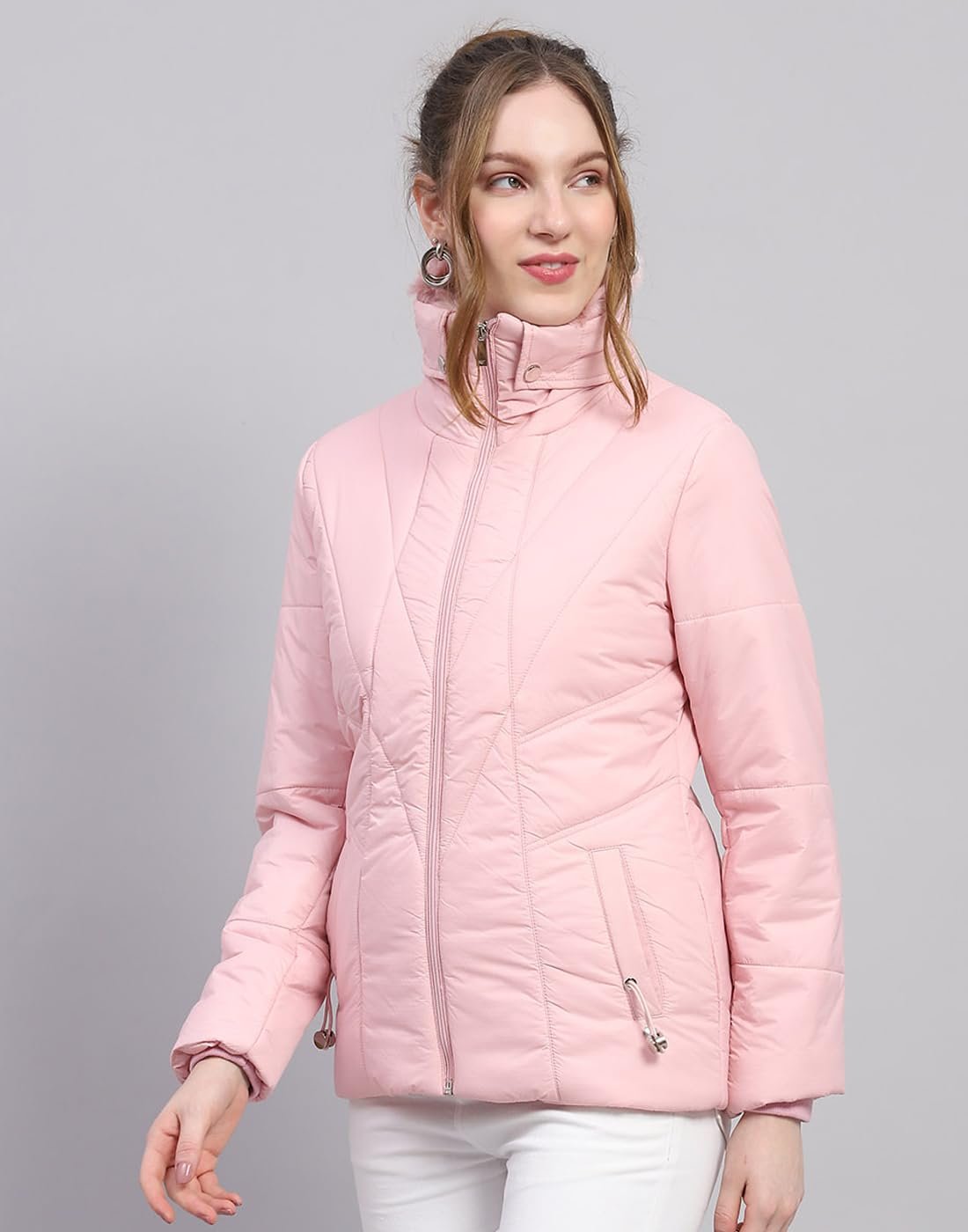 Monte Carlo Womens Solid Pink Collar Neck Full Sleeve Jacket - Image 3