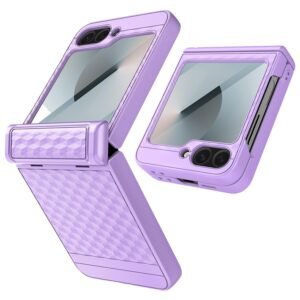 Kapa Geometric Hinge Protection Back Cover for Samsung Galaxy Z Flip6 / Flip 6 | with [Inbuilt Glass] Full Body Shockproof Hard Back Case (Purple)