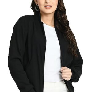 LEOTUDE Women’s Casual Jacket With Standard Length For Loose Fit Drop Shoulder Loopknit Bomber Jacket With Zipper Closure And Side Pockets