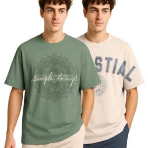 BULLMER Trendy Half Sleeve Oversized Cotton Blend Crew Neck Tshirt for Men – Pack of 2