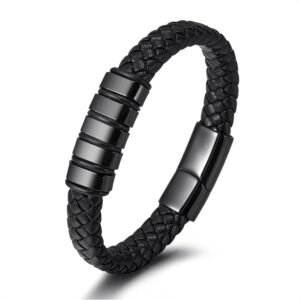 Fashion Frill Stylish Bracelet for Men Black Leather Hand Chain Band Jewellery Accessories For Boys Gift for Husband & Boyfriend
