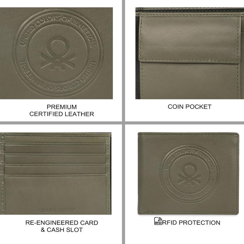 UNITED COLORS OF BENETTON Men RFID Protected Savile Global Coin Wallet - Olive, No. of Card Slot: 4 | Embossed Global Coin Wallet with Side Closure | Leather - Image 7