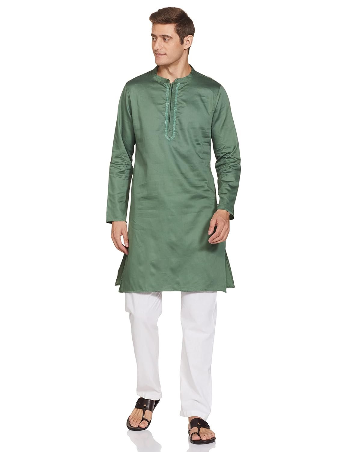 Amazon Brand - Symbol Men's Cotton Solid Festive Embellished Long Kurta (Regular Fit) - Image 9