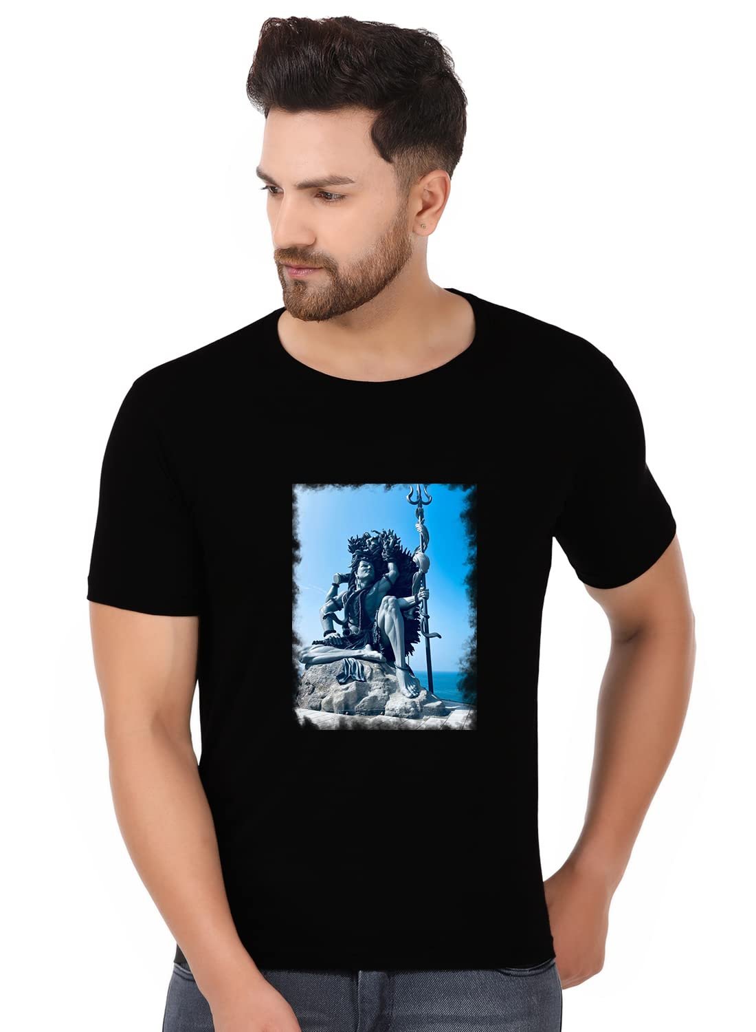 prabhu bhakti Shiva Image T-Shirt Mahakal Shiva Printed T Shirt Latest Collection Mahadev Tshirts Regular Fit Black Tshirt for Men Online Soft Cotton Black Printed T-Shirt