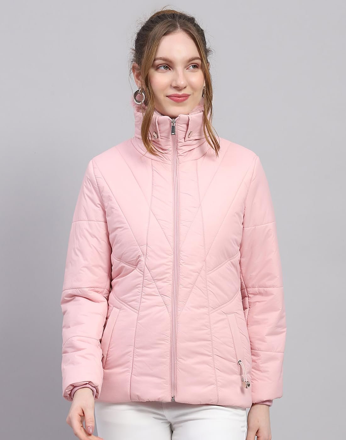 Monte Carlo Womens Solid Pink Collar Neck Full Sleeve Jacket - Image 2