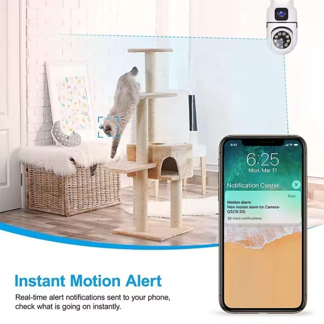 TP Plus 4+4MP Dual Lens Mini Wireless PTZ | Live Monitoring | CCTV Camera Color Night Mode | Motion Detection | Two-Way Audio | Indoor/Outdoor Security Camera for Home (Dual Lens Mini Dome K-804) - Image 4