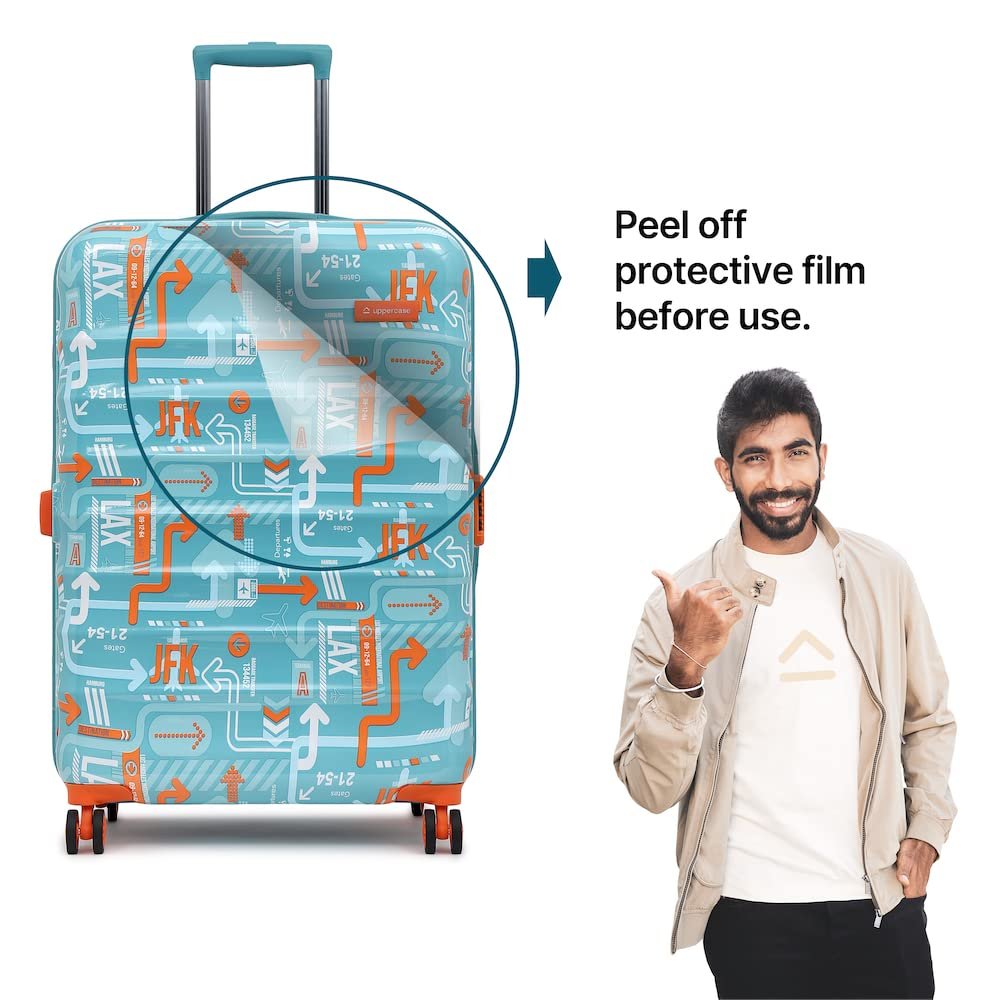 uppercase Jfk Inline Trolley Bag Set Of 2 (Small,Medium)|Hardshellsided Polycarbonate Printed Luggage|Check-In Luggage|Combination Lock|8 Wheel Trolley Bag|Suitcase For Unisex| (Teal Blue),H-75.5 cms - Image 7