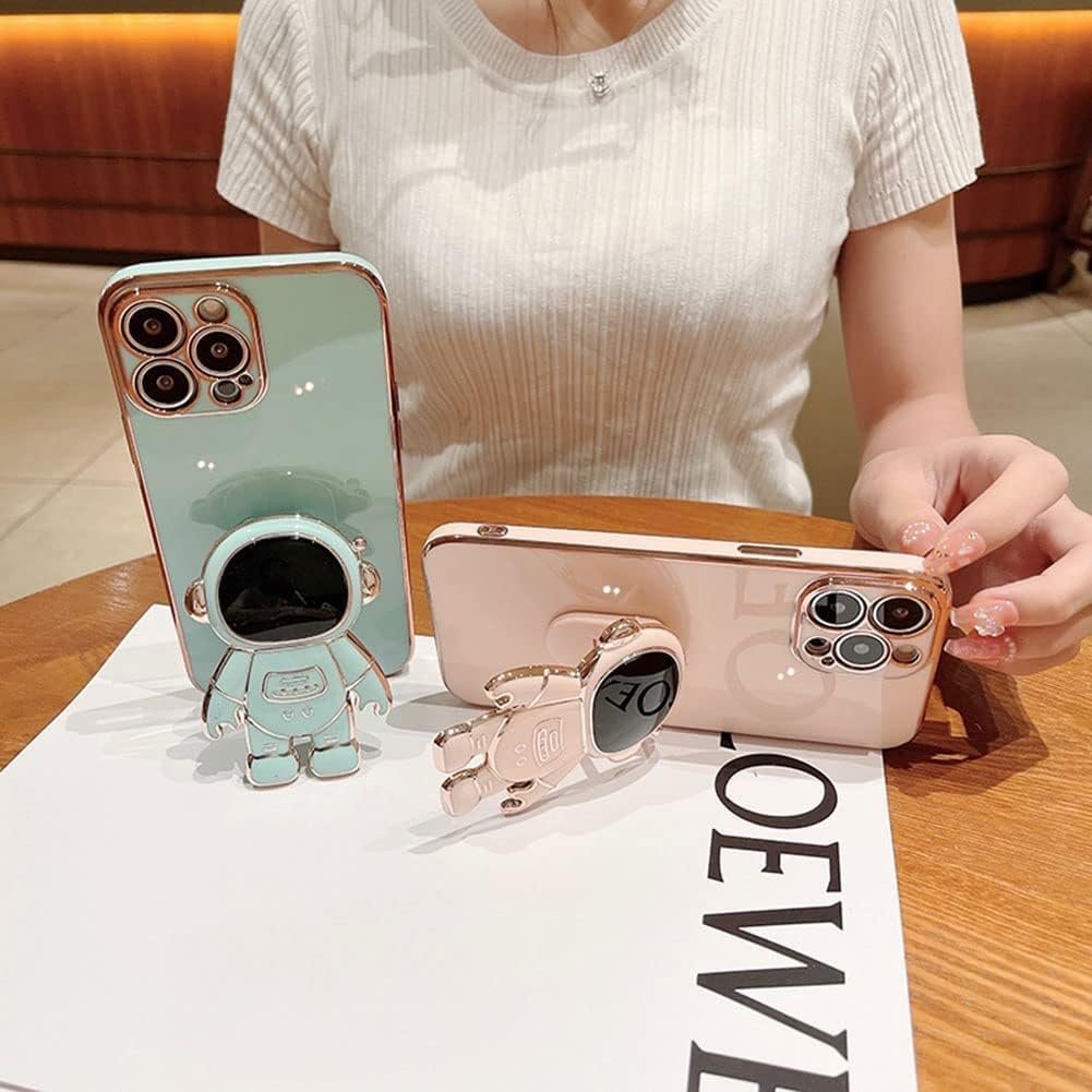 KC Back Cover for OnePlus Nord CE5 - Hidden Astronaut Folding Bracket Kickstand Electroplated Soft Silicone Camera Protection Case - Pink - Image 4